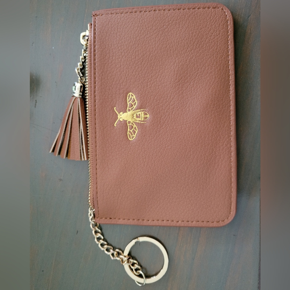 Brown Leather Wallet with Gold Bee Accent